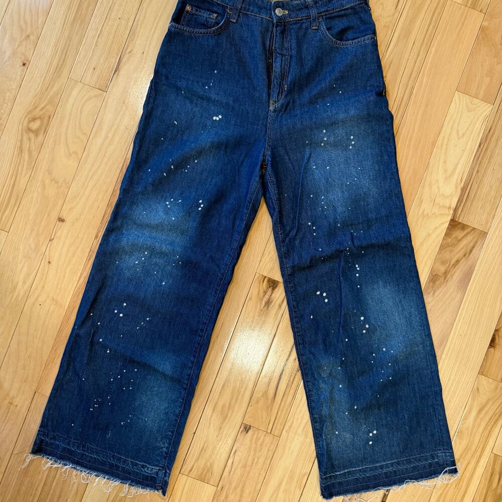 Pilcro Anthropologie Wide Leg Bleach Splatter jeans 29 Petite